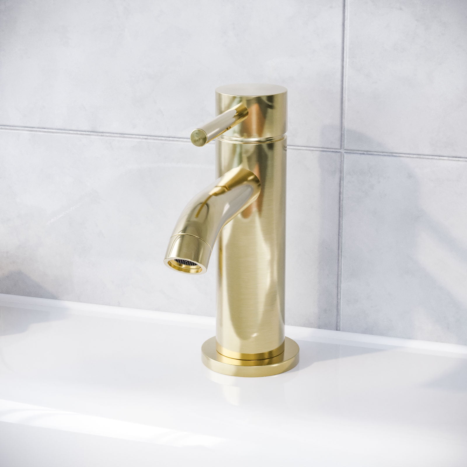 Brushed Brass Cloakroom Round Basin Mono Mixer Tap