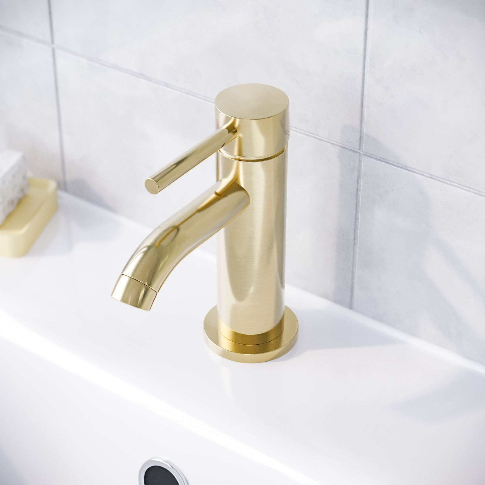 Brushed Brass Cloakroom Round Basin Mono Mixer Tap