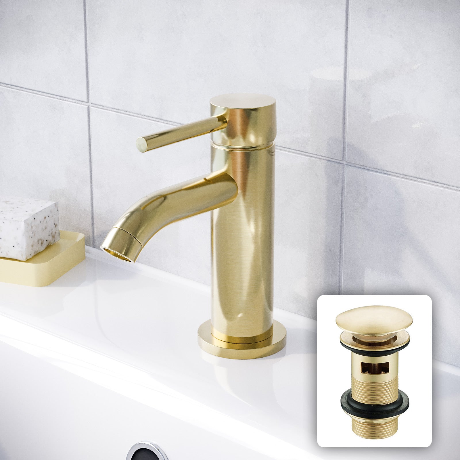 Brushed Brass Cloakroom Round Basin Mono Mixer Tap