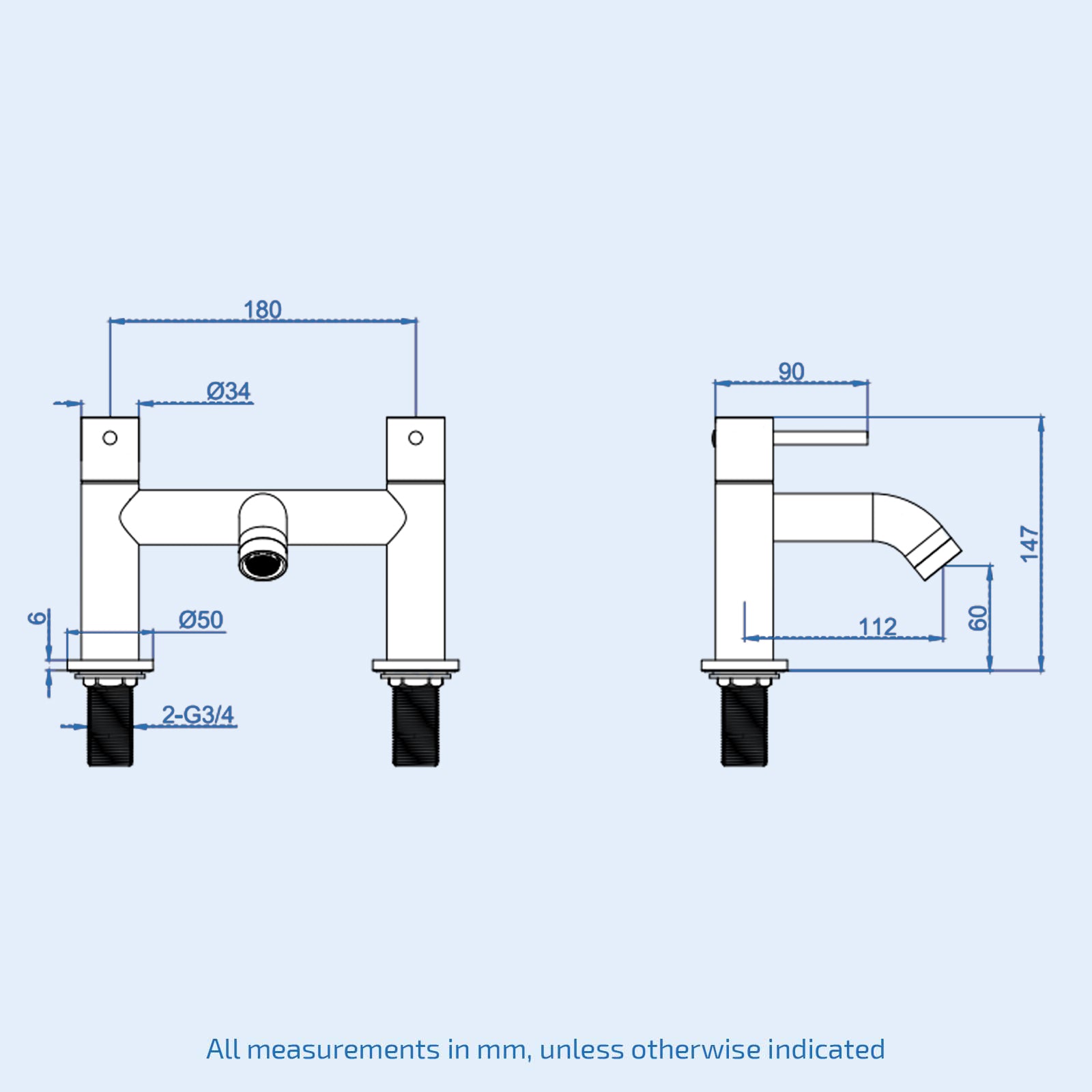 Alice Dual Lever Bath Filler Tap Chrome