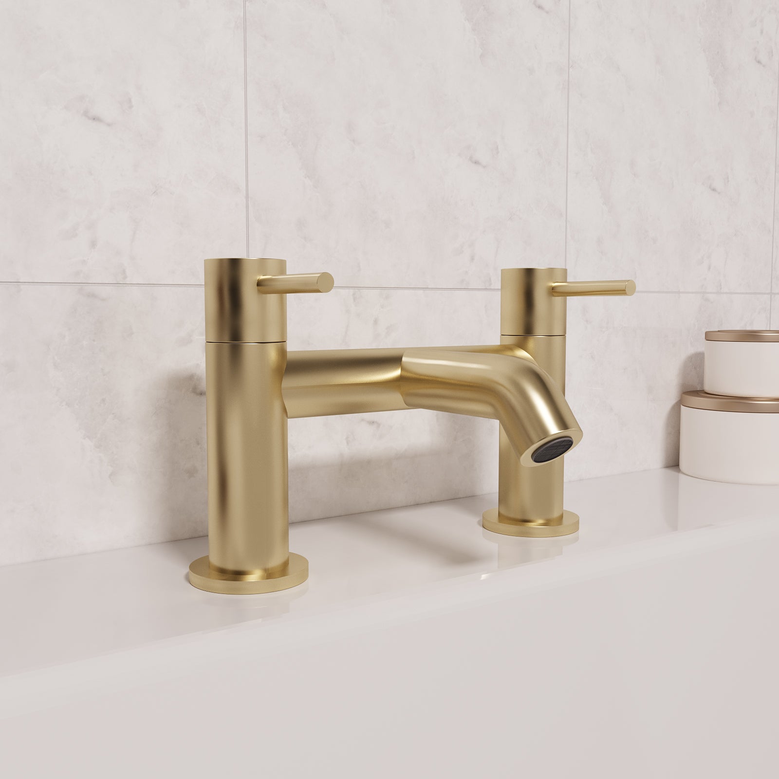 Modern Brushed Brass Designer Deck Mounted Bath Filler Tap