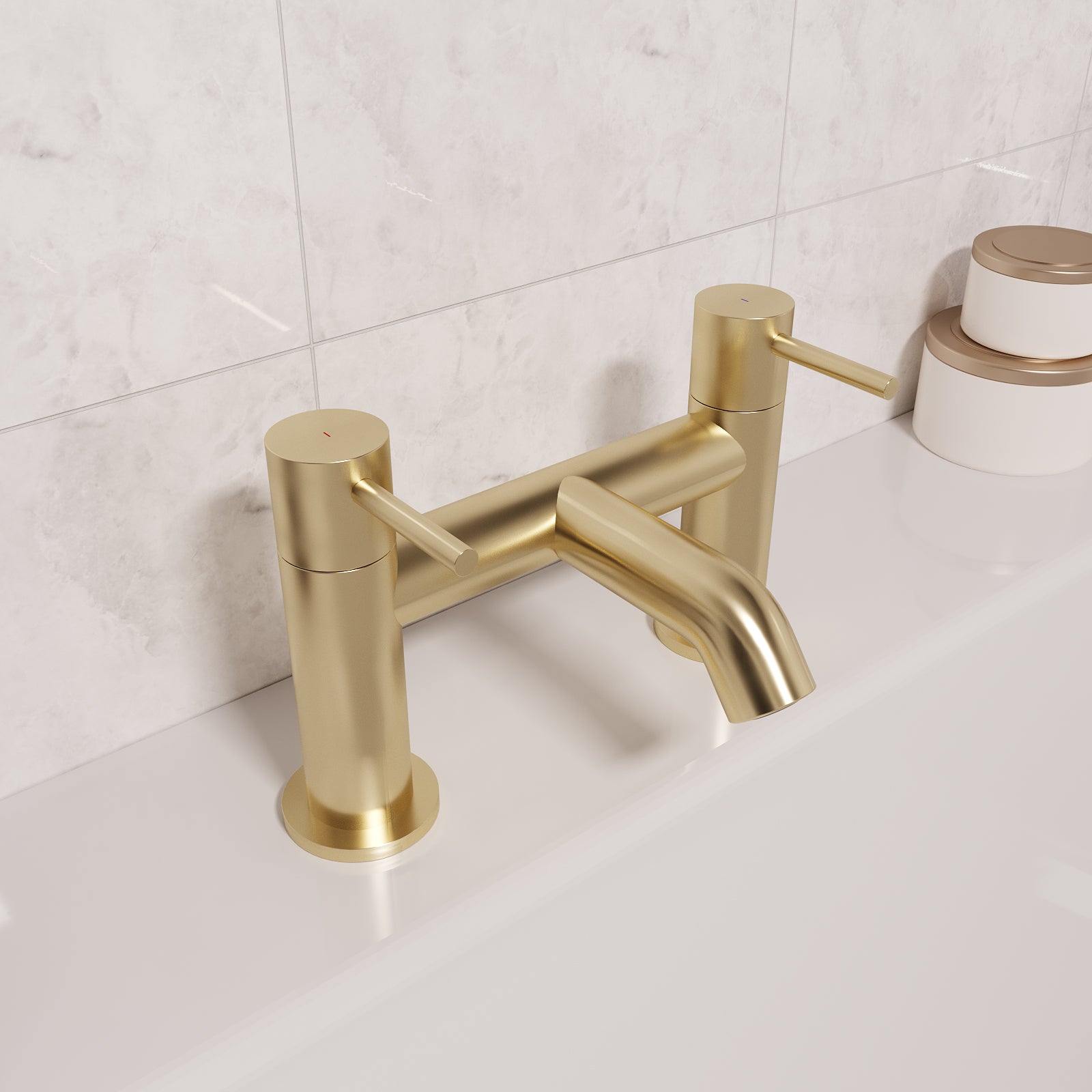 Modern Brushed Brass Designer Deck Mounted Bath Filler Tap