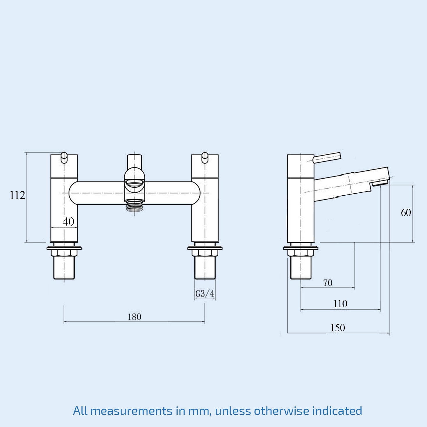 Kyic Chrome Bath Shower Bridge Deck Mounted Mixer Tap And Handset