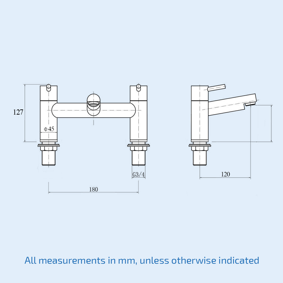 Kyic Round Bridge Deck Mounted Bath Filler And Basin Single Lever Mixer Tap Set