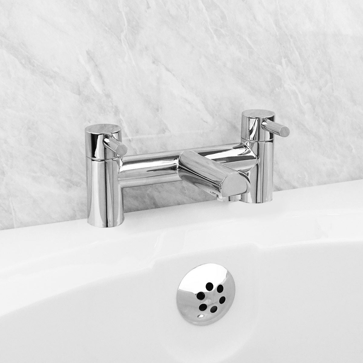 Kyic Round Bridge Deck Mounted Bath Filler And Basin Single Lever Mixer Tap Set