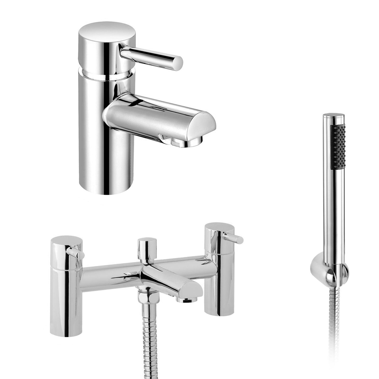 Kyic Round Bridge Deck Mounted Bath Shower Mixer With Handset And Basin Single Lever Mixer Tap Set