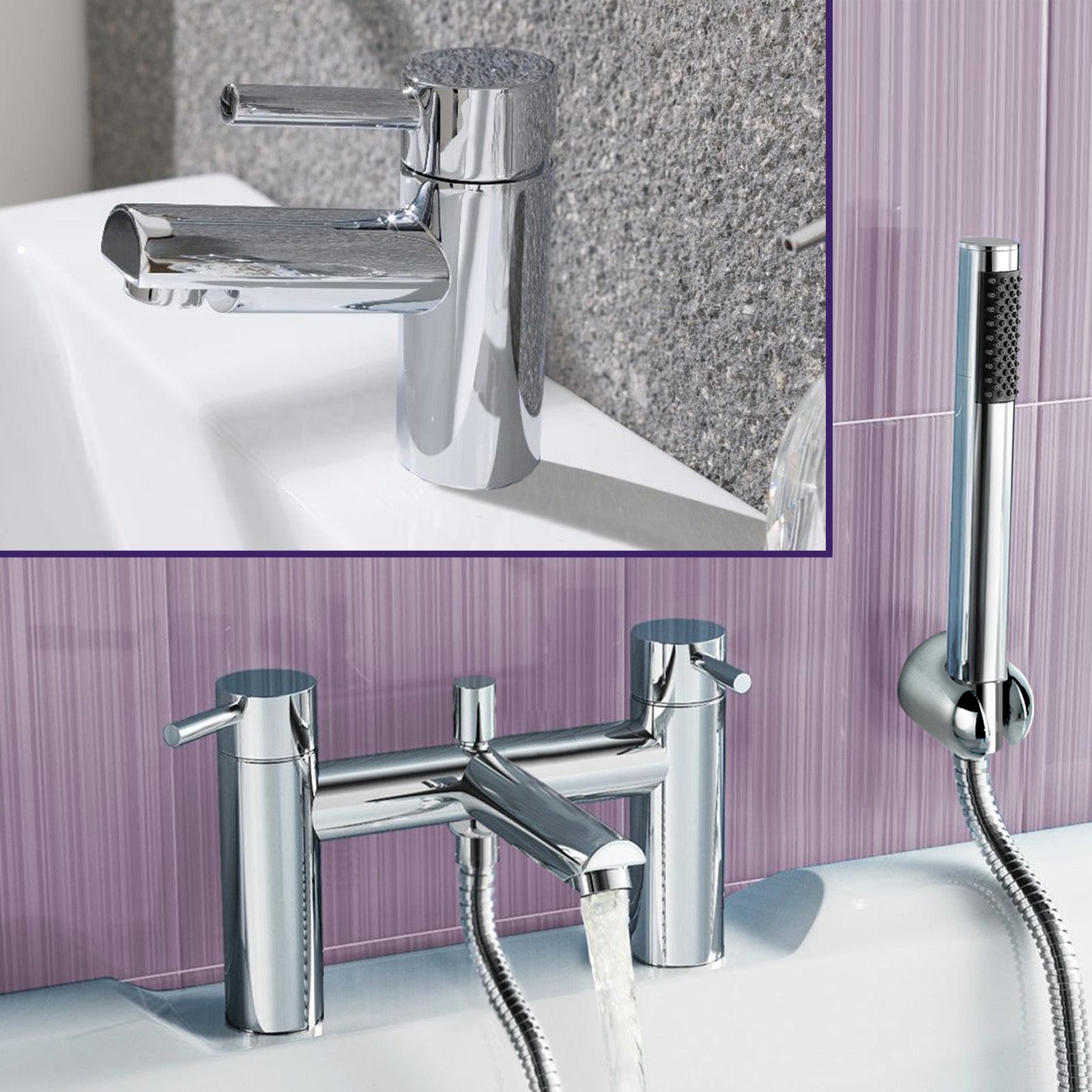 Kyic Round Bridge Deck Mounted Bath Shower Mixer With Handset And Basin Single Lever Mixer Tap Set