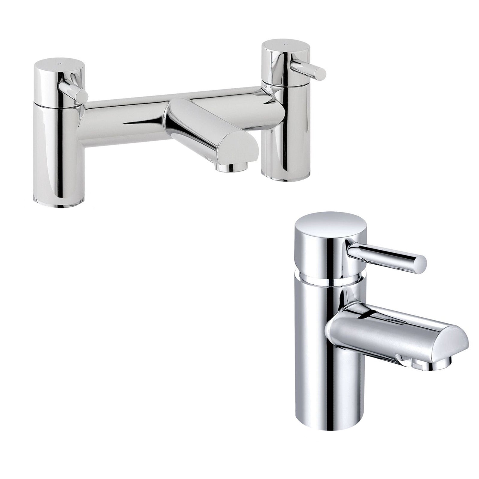 Kyic Round Bridge Deck Mounted Bath Filler And Basin Single Lever Mixer Tap Set