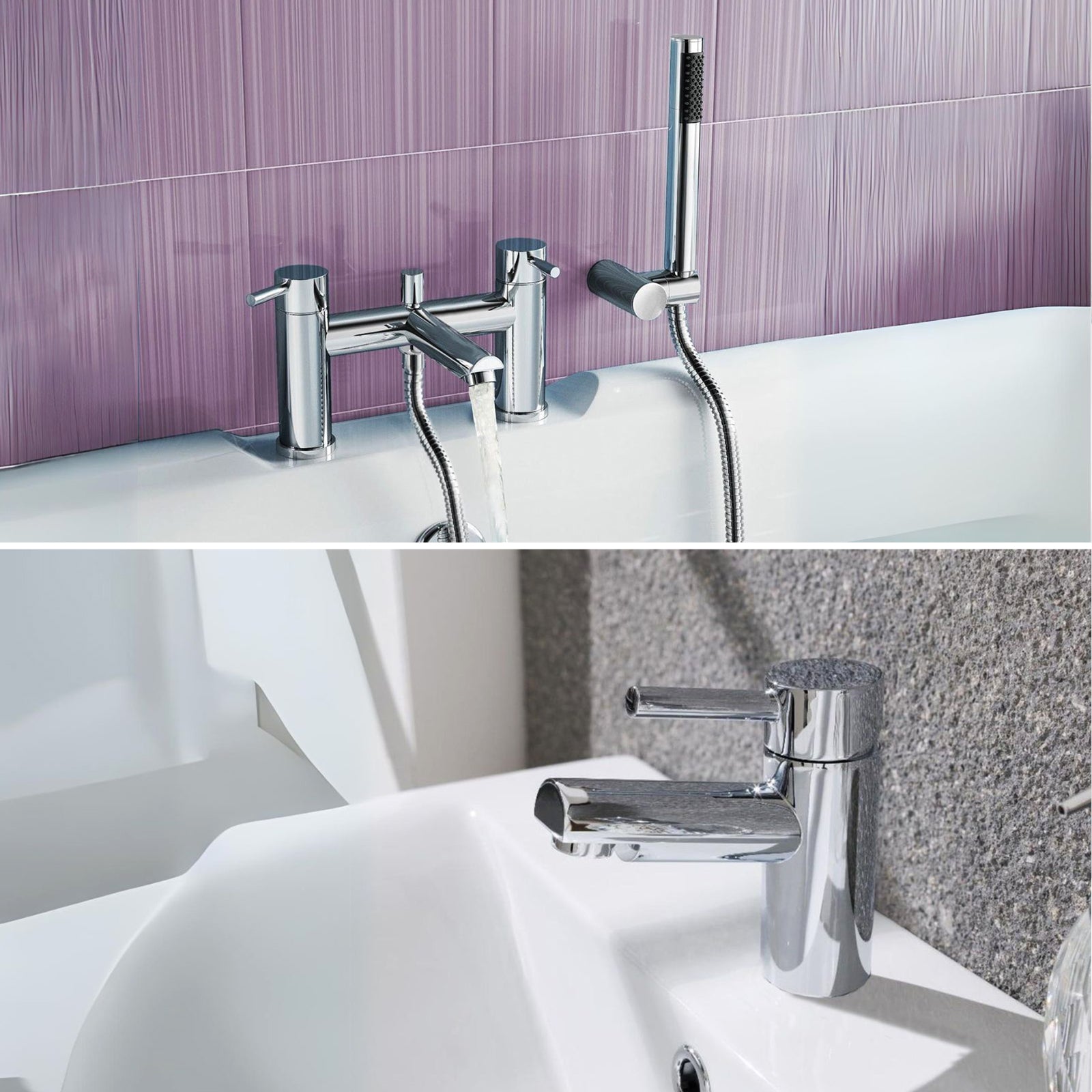 Kyic Round Bridge Deck Mounted Bath Shower Mixer With Handset And Basin Single Lever Mixer Tap Set