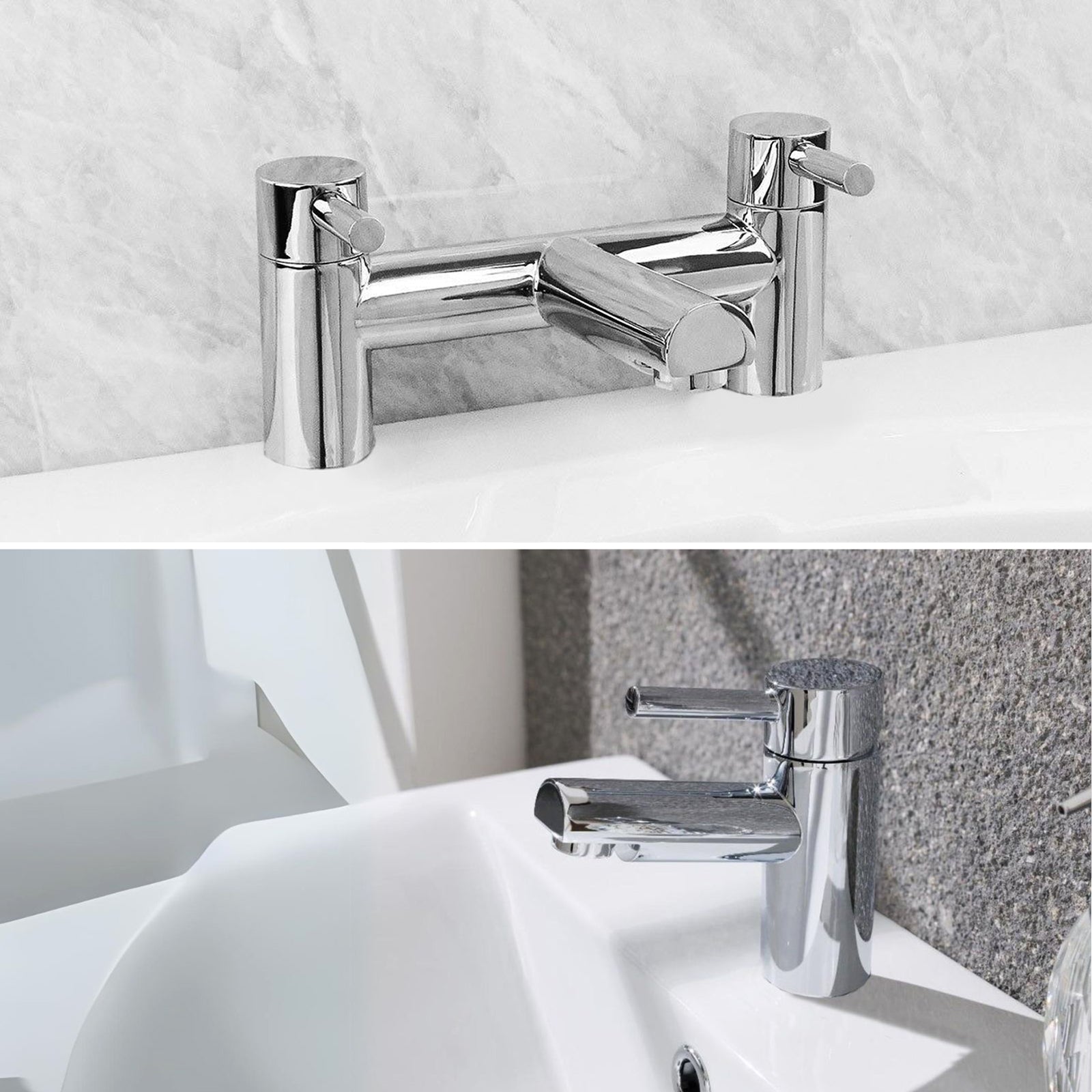 Kyic Round Bridge Deck Mounted Bath Filler And Basin Single Lever Mixer Tap Set