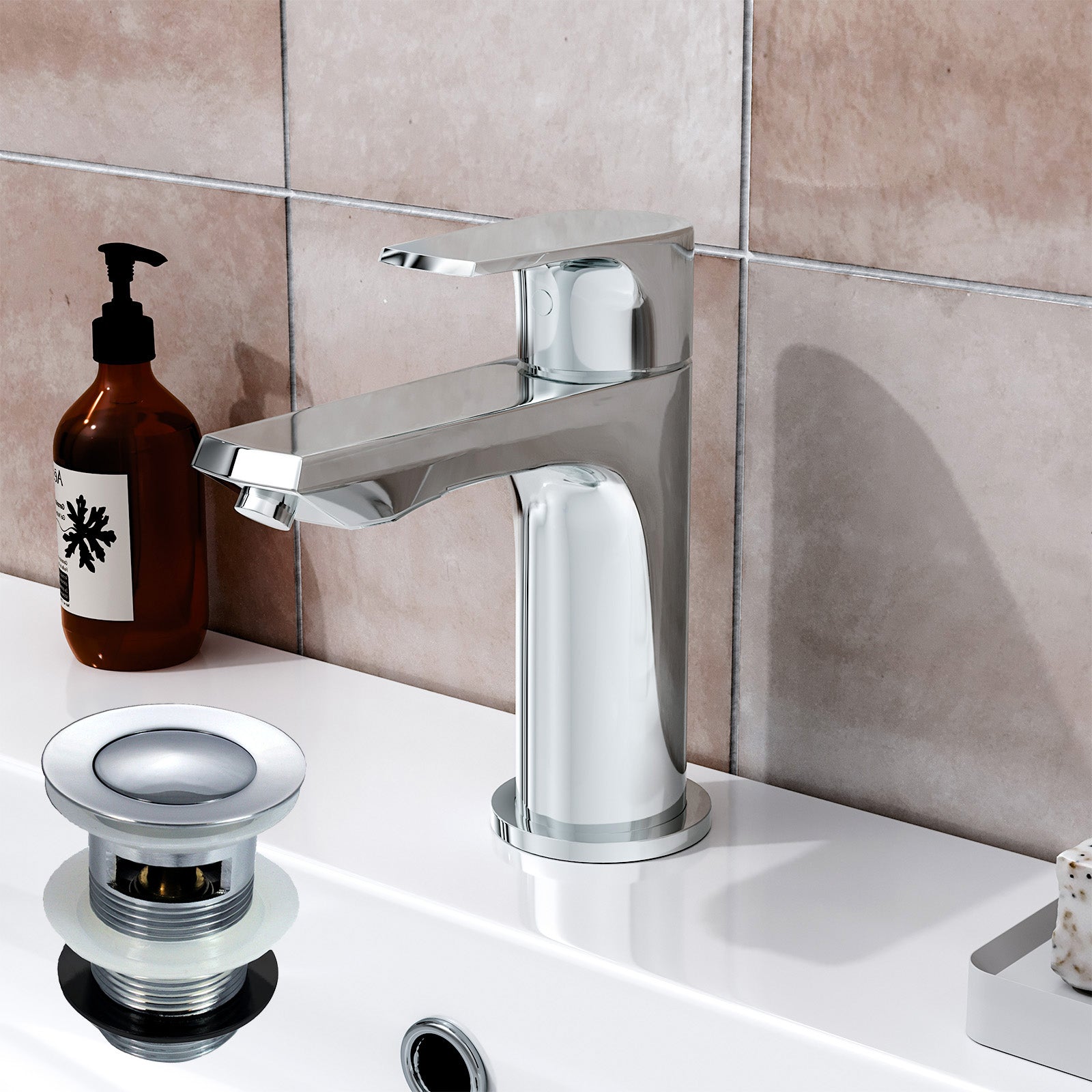 Modern Chrome Basin Mono Mixer Tap with Waste