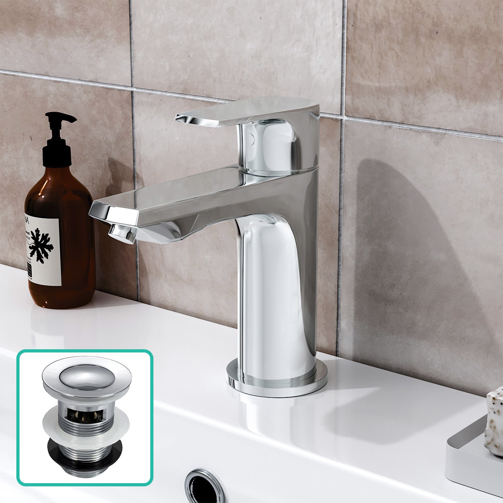 Modern Chrome Basin Mono Mixer Tap with Waste