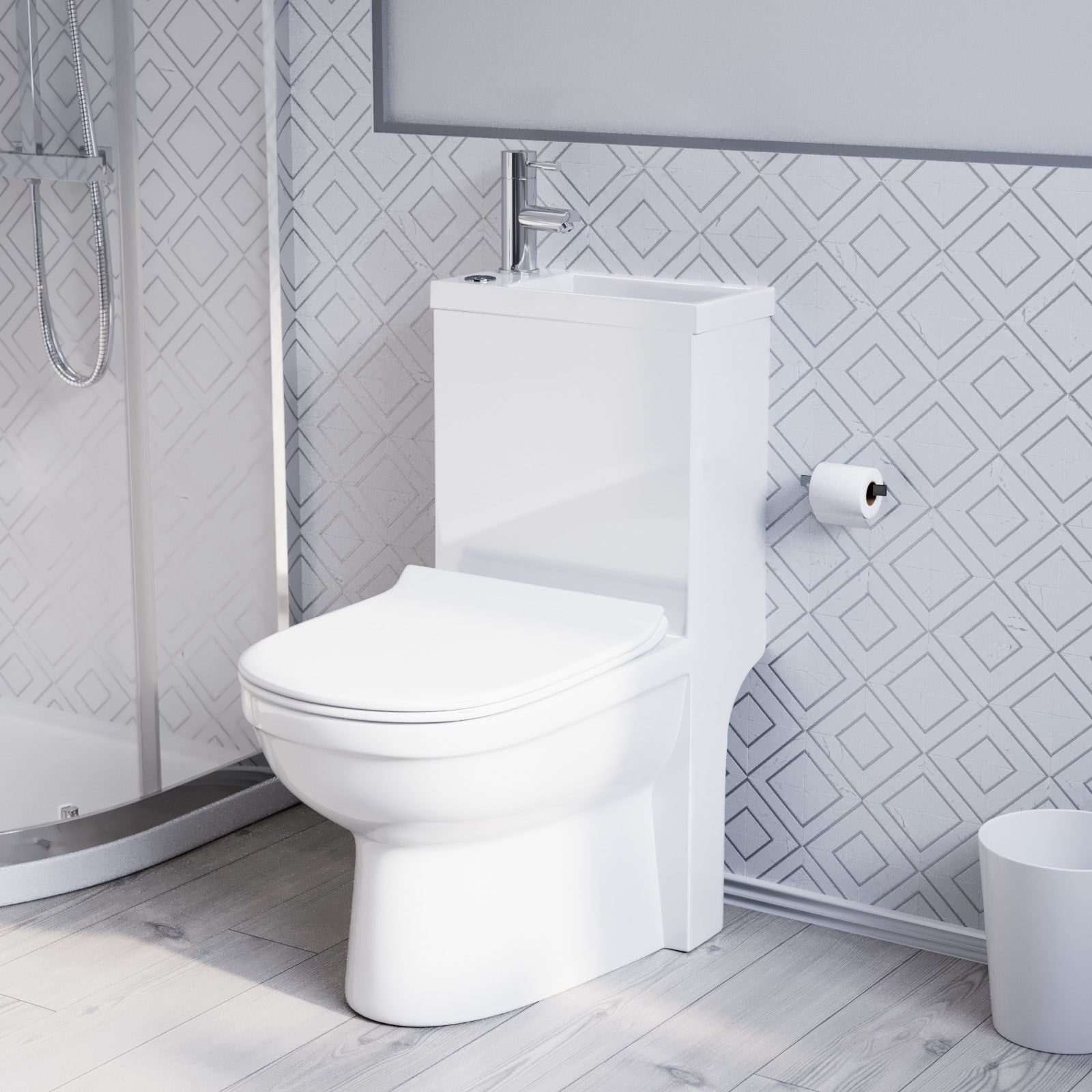 White Modern One Piece 2 in 1 Close Coupled Pan Round with Basin