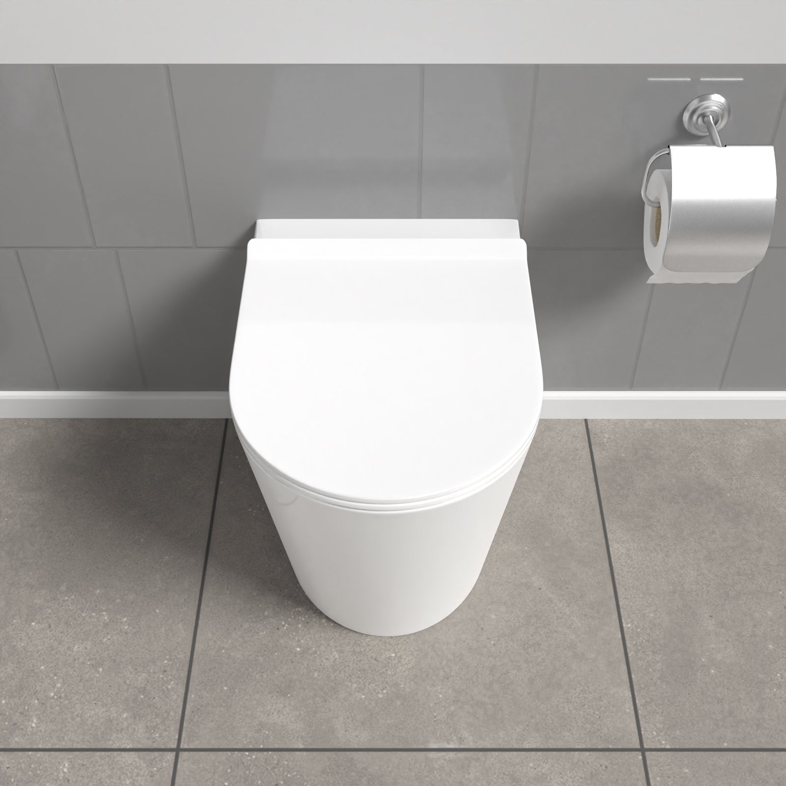 White Modern Rimless Round Back to Wall Toilet with Soft Close Seat