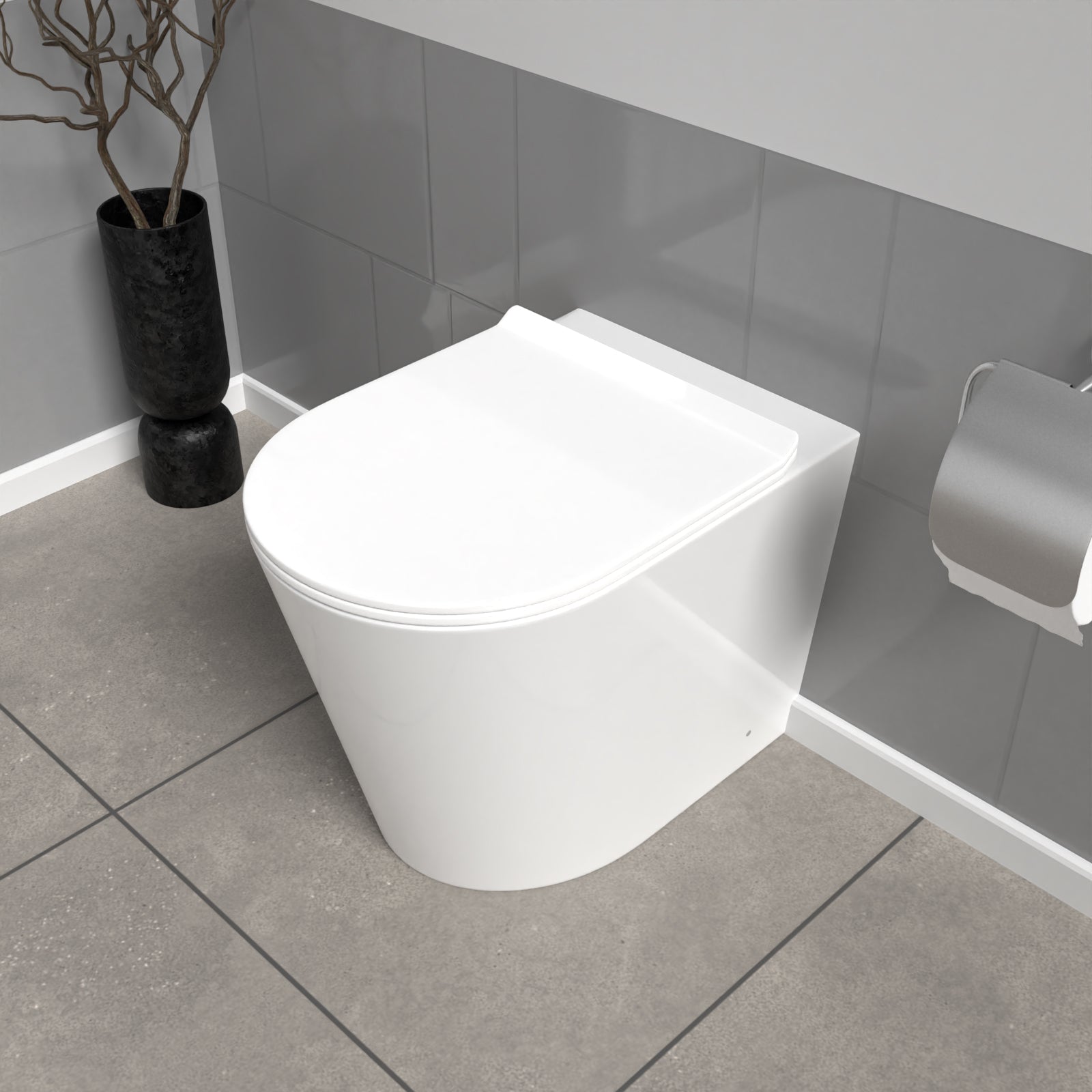 White Modern Rimless Round Back to Wall Toilet with Soft Close Seat