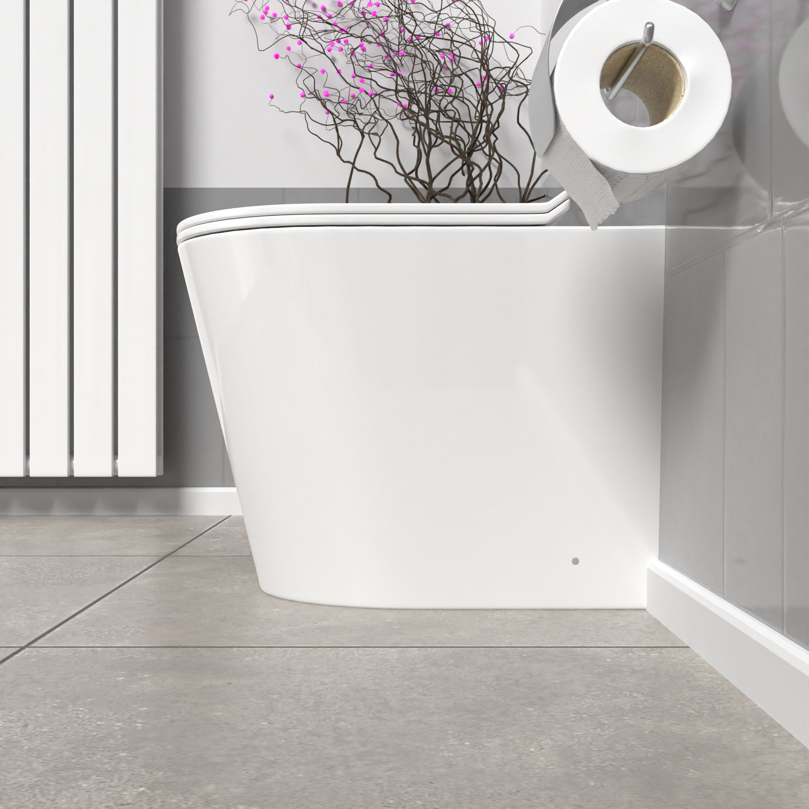 White Modern Rimless Round Back to Wall Toilet with Soft Close Seat