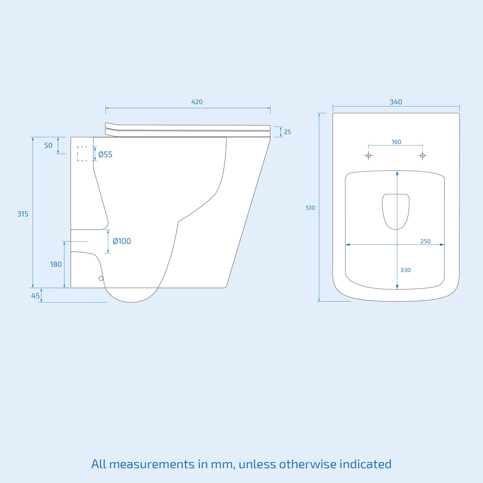 Modern Matt Black Square Wall Hung Toilet Pan with Soft Close Seat