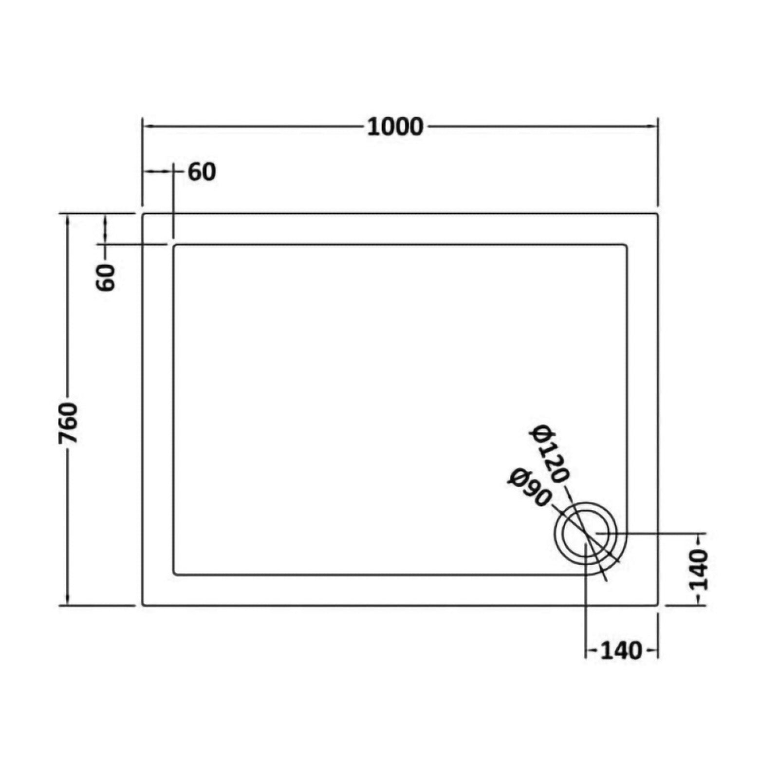 Slim 1000 x 760 mm Slate Grey Rectangular Polyurethane Resin Shower Tray
