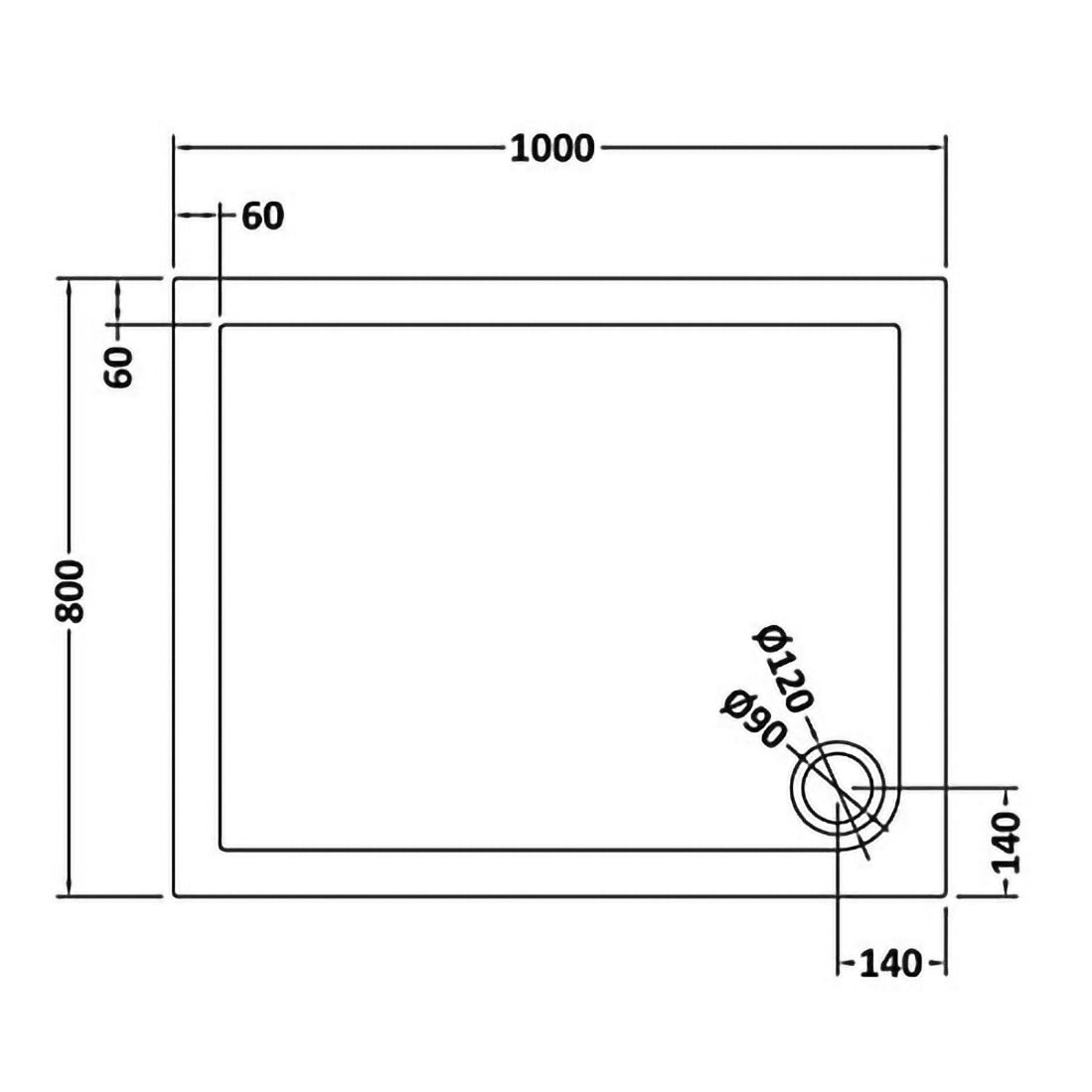 Slim 1000 x 800 mm Slate Grey Rectangular Polyurethane Resin Shower Tray