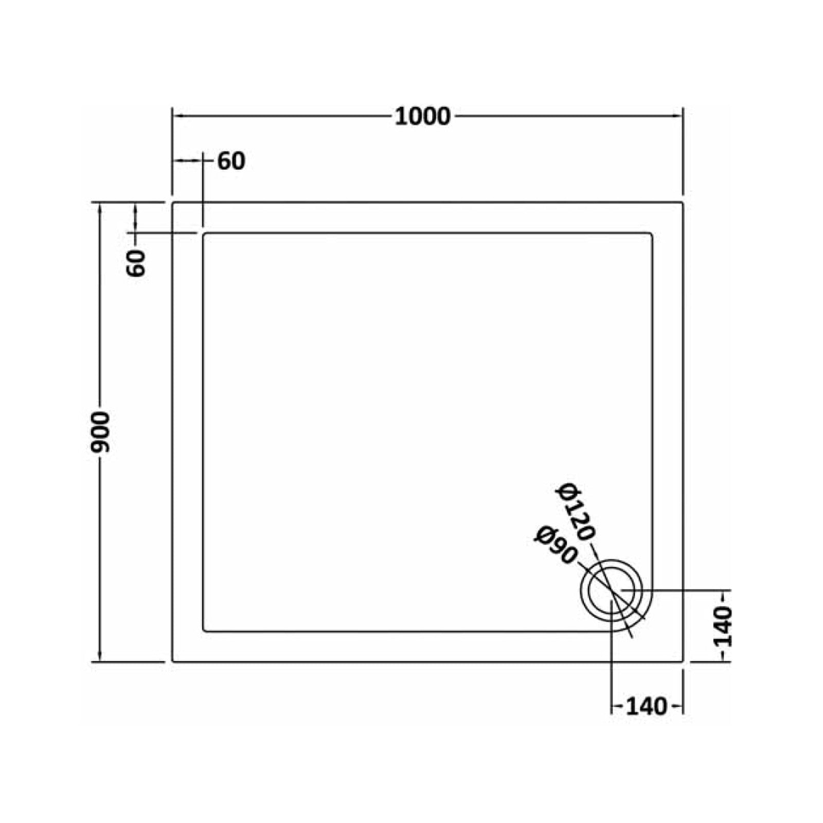 Slim 1000 x 900 mm Slate Grey Rectangular Polyurethane Resin Shower Tray