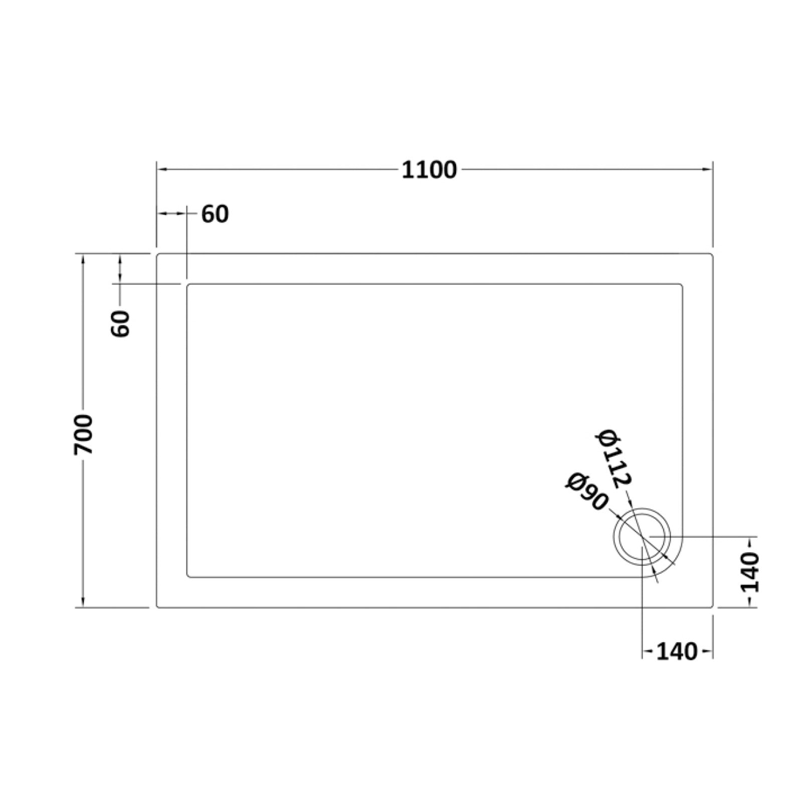 Slim 1100 x 700 mm Rectangular Polyurethane Resin Shower Tray Slate Grey