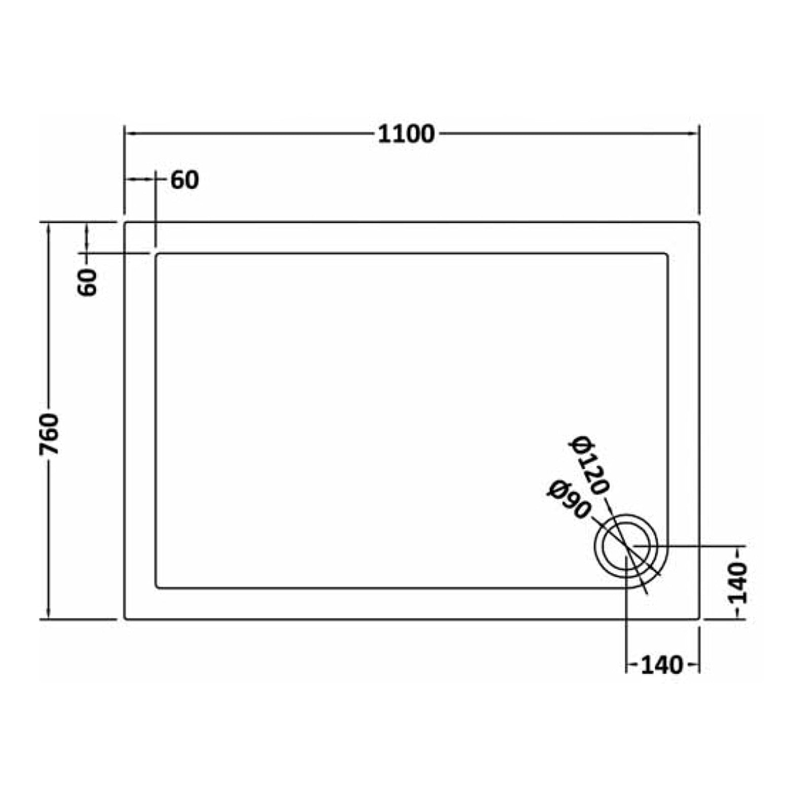 Slim 1100 x 760 mm Rectangular Polyurethane Resin Shower Tray Slate Grey