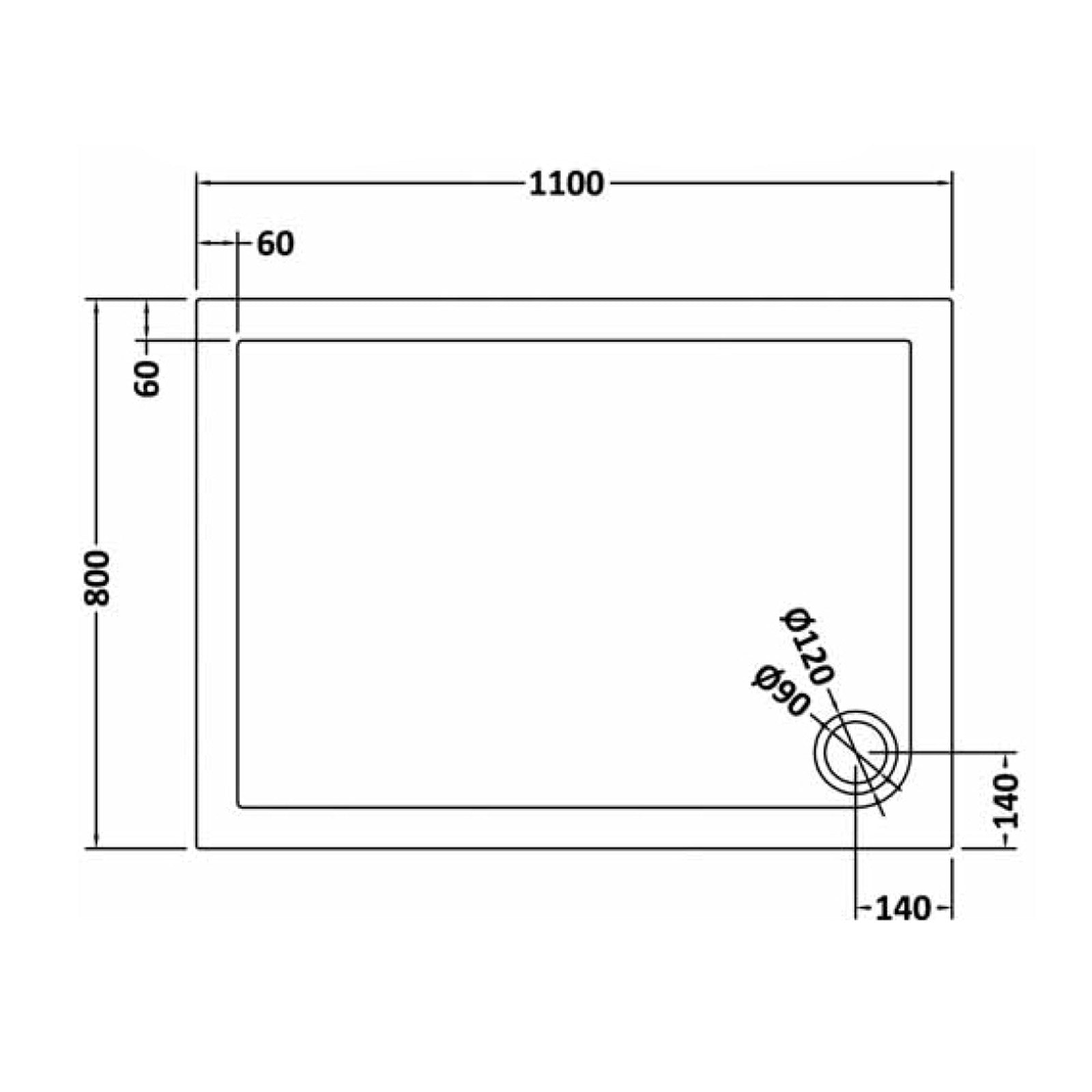 Slim 1100 x 800 mm Rectangular Polyurethane Resin Shower Tray Slate Grey