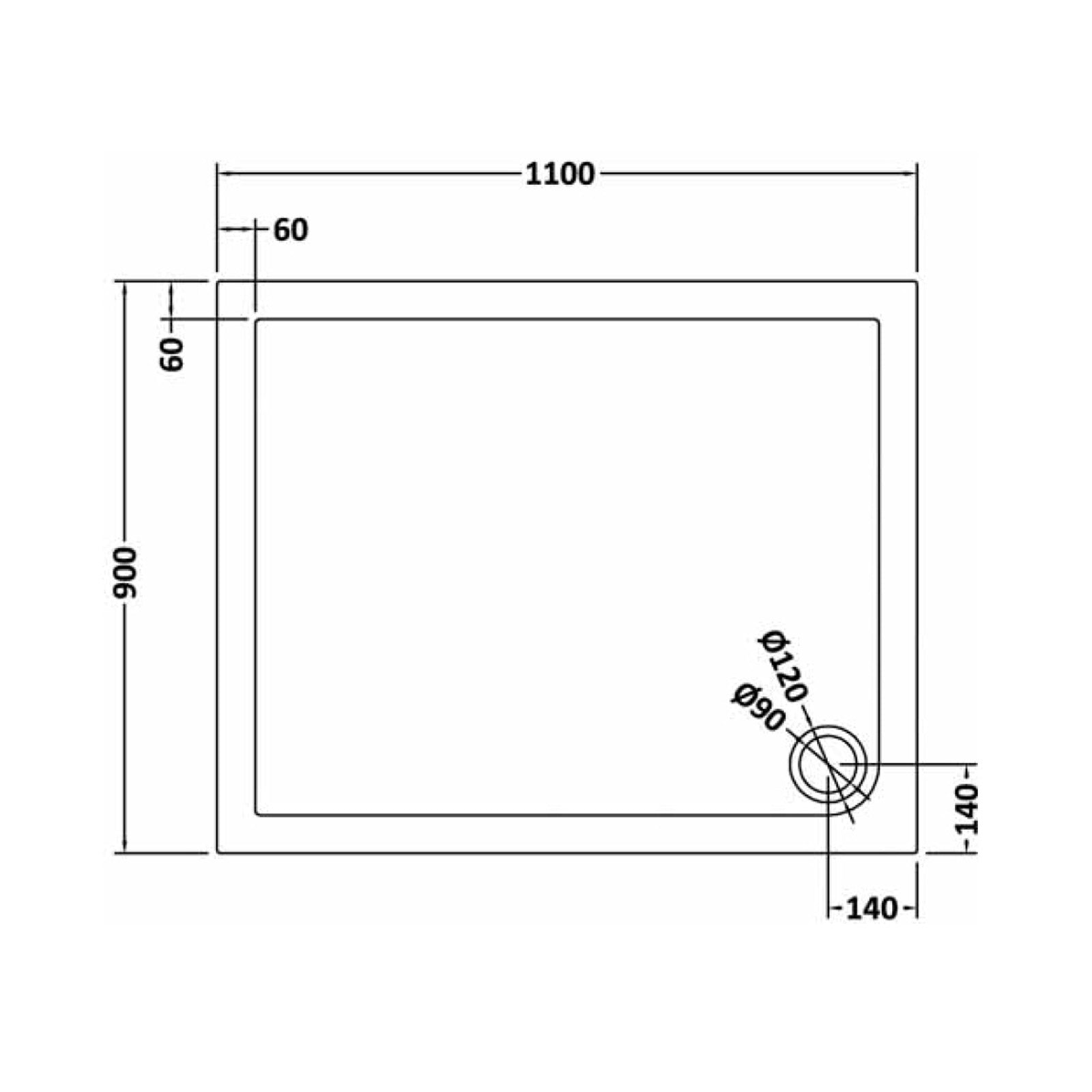 Slim 1100 x 900 mm Rectangular Polyurethane Resin Shower Tray Slate Grey