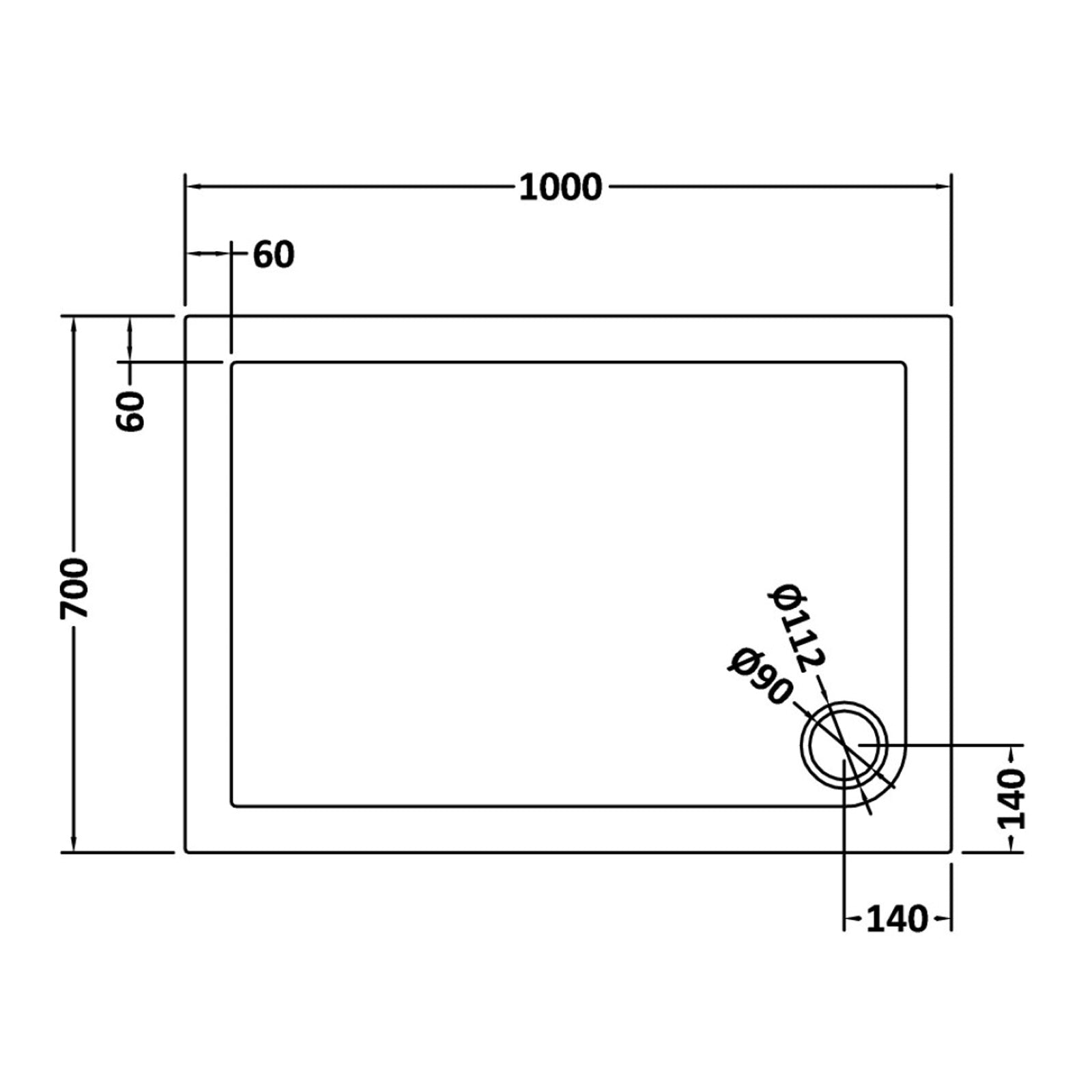 Slim 1000 x 700 mm Rectangular Polyurethane Resin Shower Tray Slate Grey