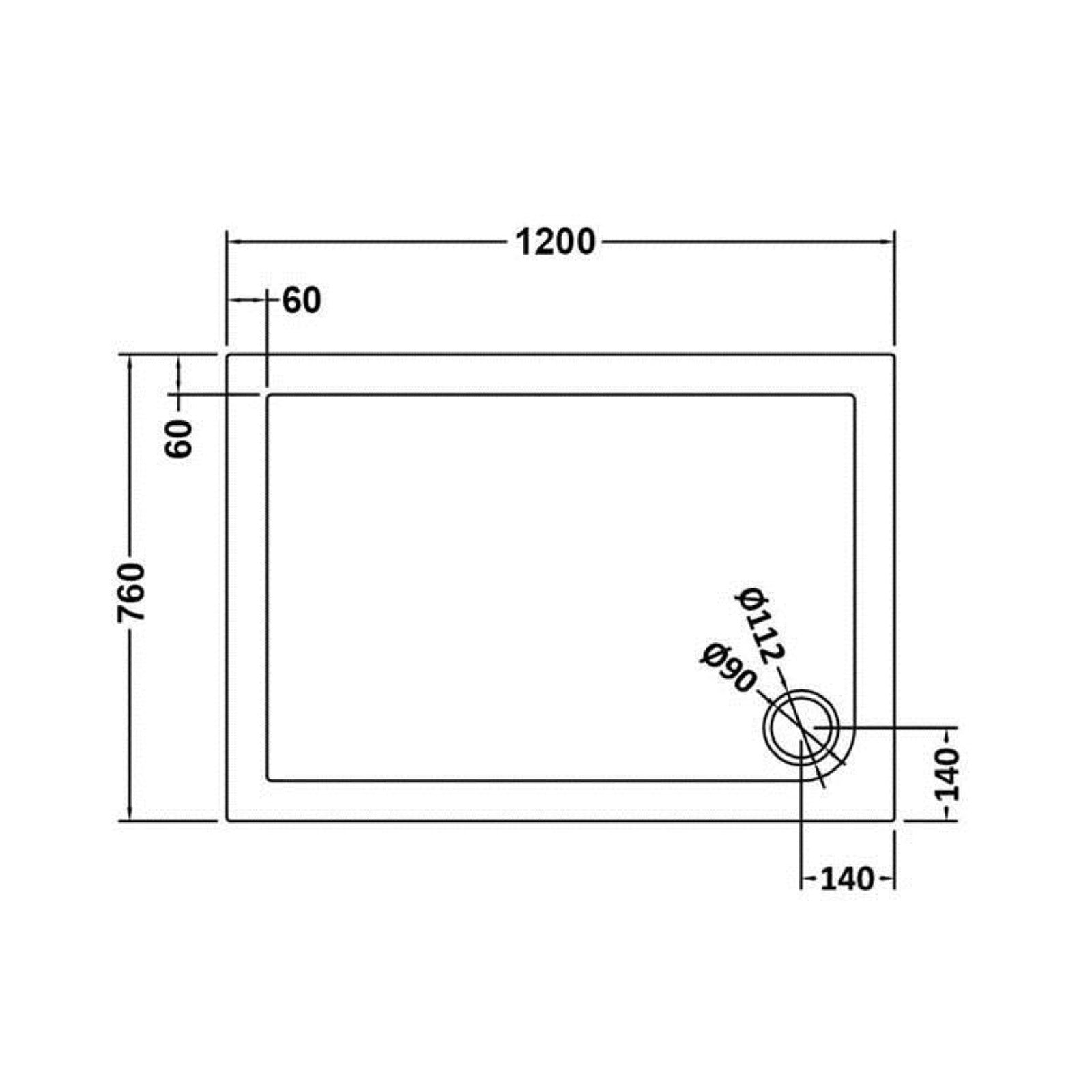 Slim 1200 x 760mm Rectangular Stone Resin Shower Tray Slate Grey