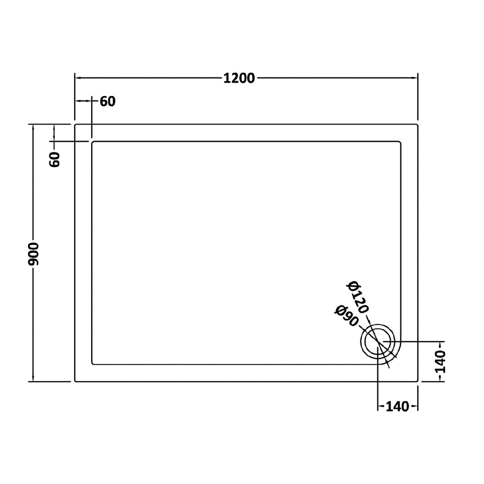 Harper Rectangle 1200mm x 900mm Shower Tray Slate Grey