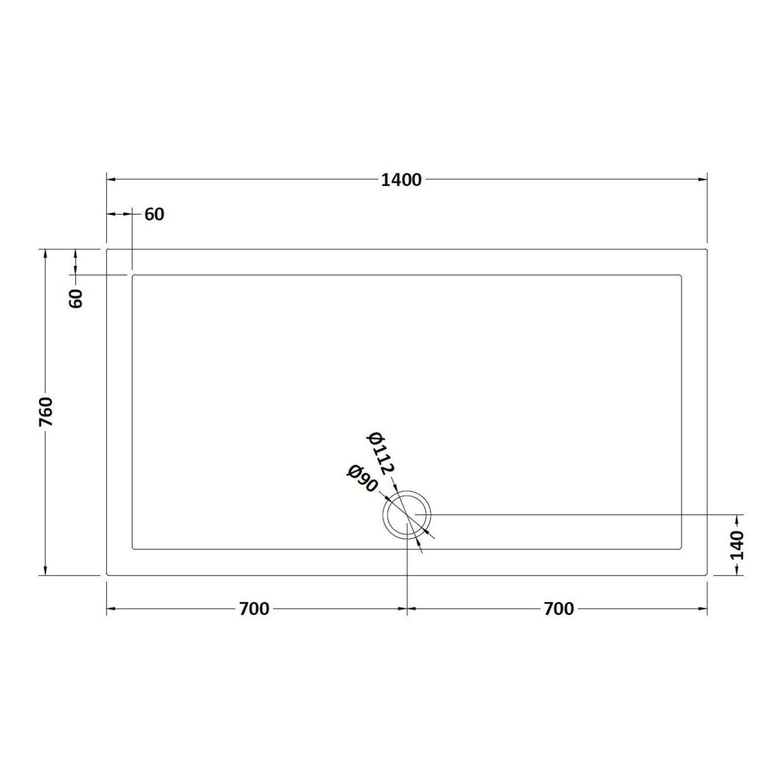 Slim 1400 x 760 mm Rectangular Polyurethane Resin Shower Tray Slate Grey