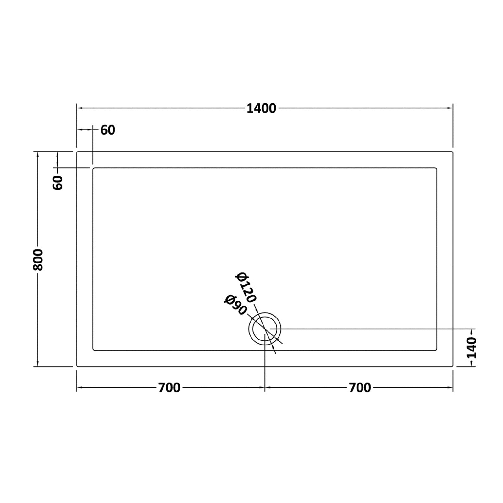 Slim 1400 x 800 mm Rectangular Polyurethane Resin Shower Tray Slate Grey