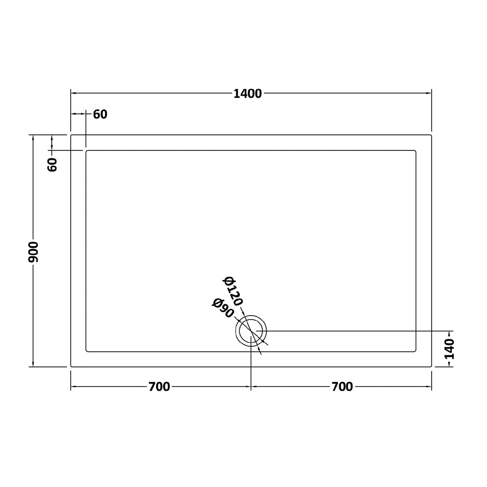 Slim 1400 x 900 mm Rectangular Polyurethane Resin Shower Tray Slate Grey