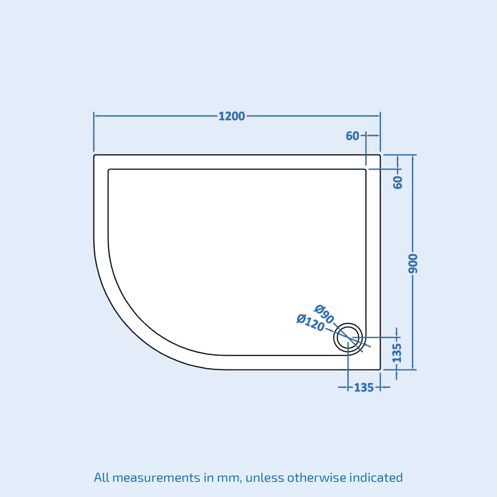 LH 1200 x 900mm Offset Quadrant Tray Slate Grey