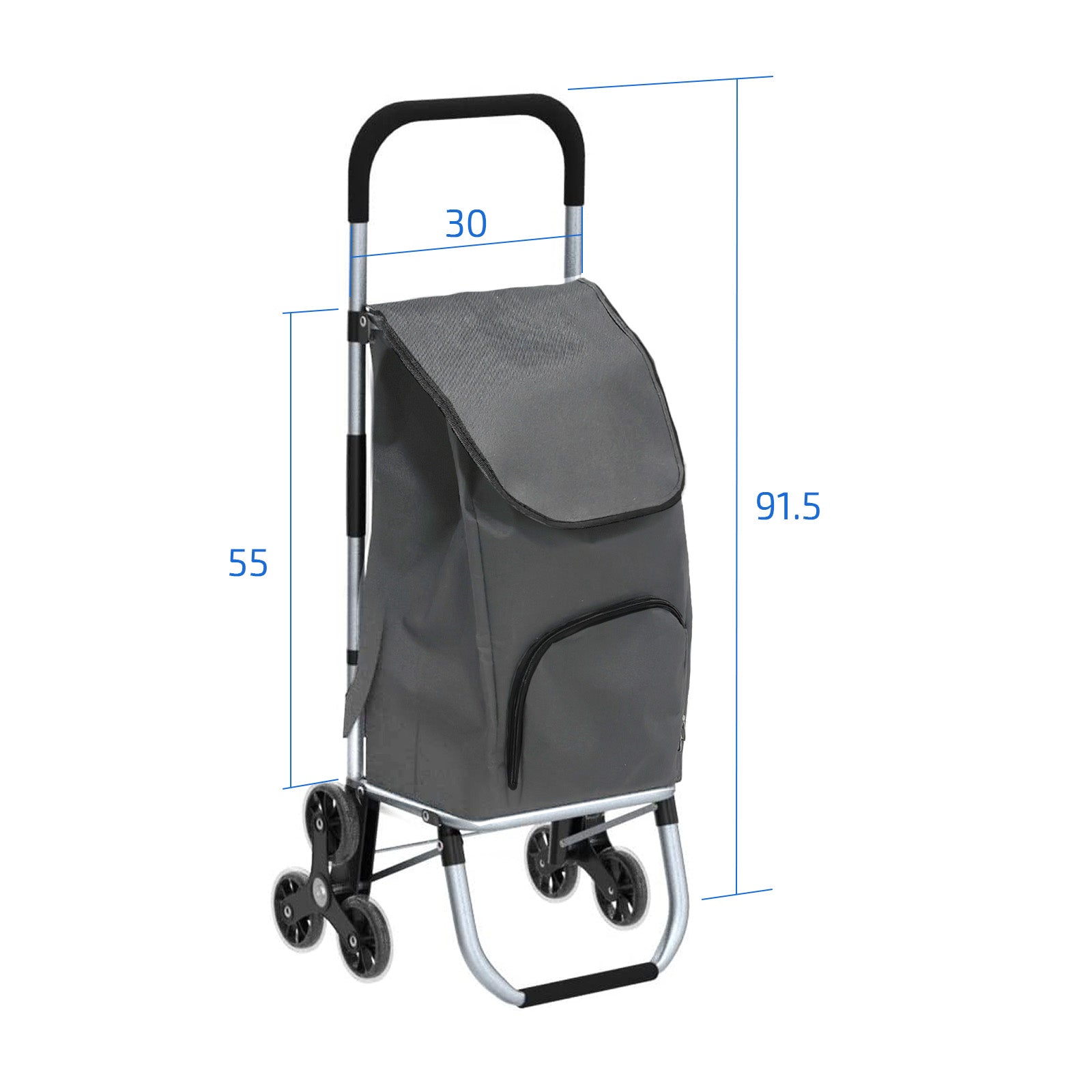 Grey Aluminium Lightweight Shopping Grocery Trolley with Stair Climbing Wheels