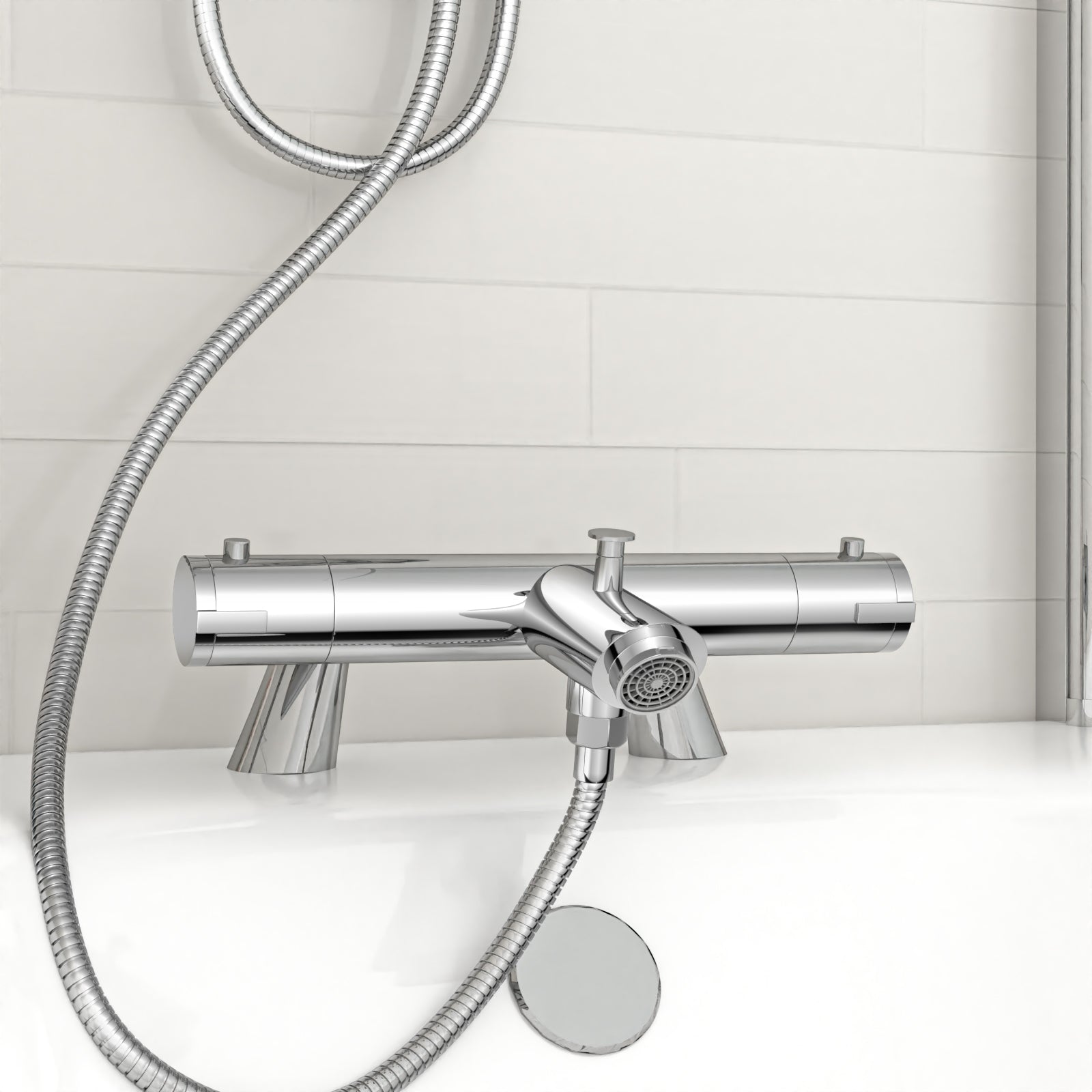 Chrome Modern Exposed Bath Shower Mixer Tap Kit Set & Handheld Shower