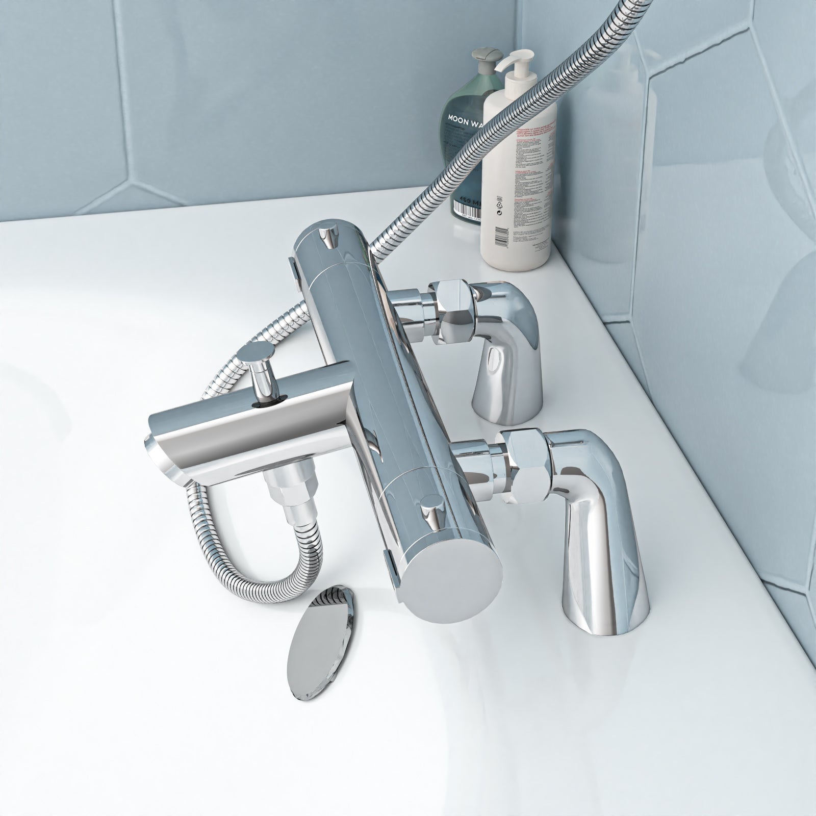 Chrome Modern Exposed Bath Shower Mixer Tap Kit Set & Handheld Shower