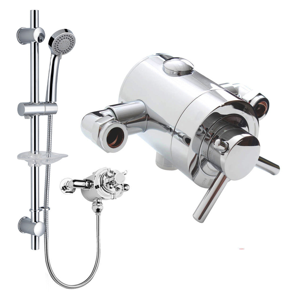 Emso Exposed Thermostatic Mixer Valve, Slider Rail & Handset Chrome