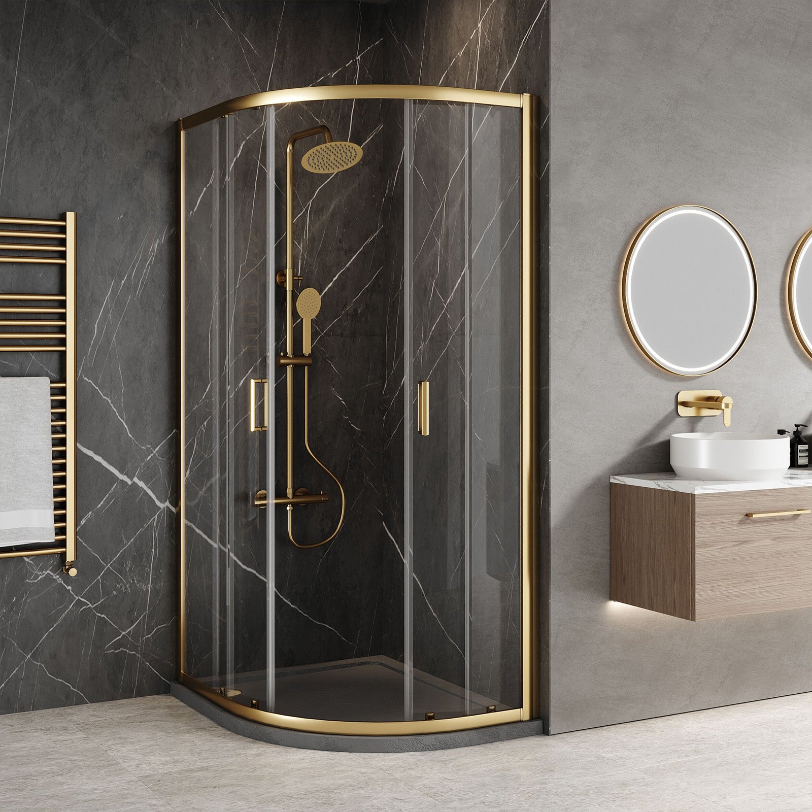 1000x800x1850mm Offset Quadrant Shower Enclosure - Brushed Brass Frame