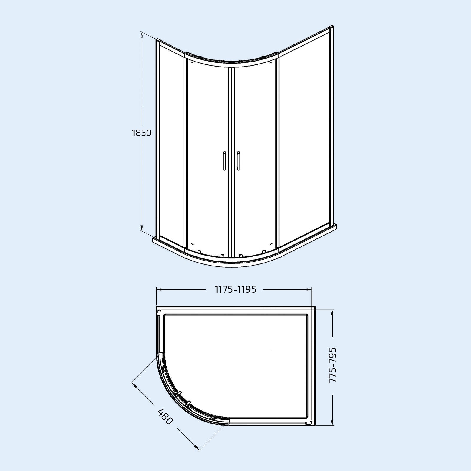1200x800x1850mm Offset Quadrant Shower Enclosure - Brushed Brass Frame