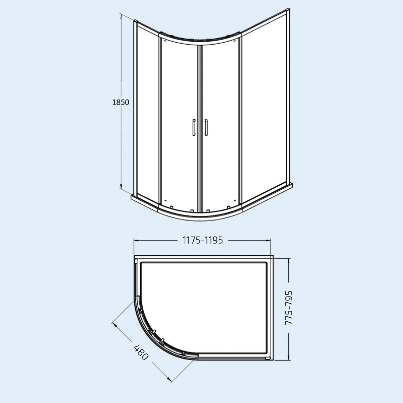 1200x800x1850mm Offset Quadrant Shower Enclosure - Chromed Frame