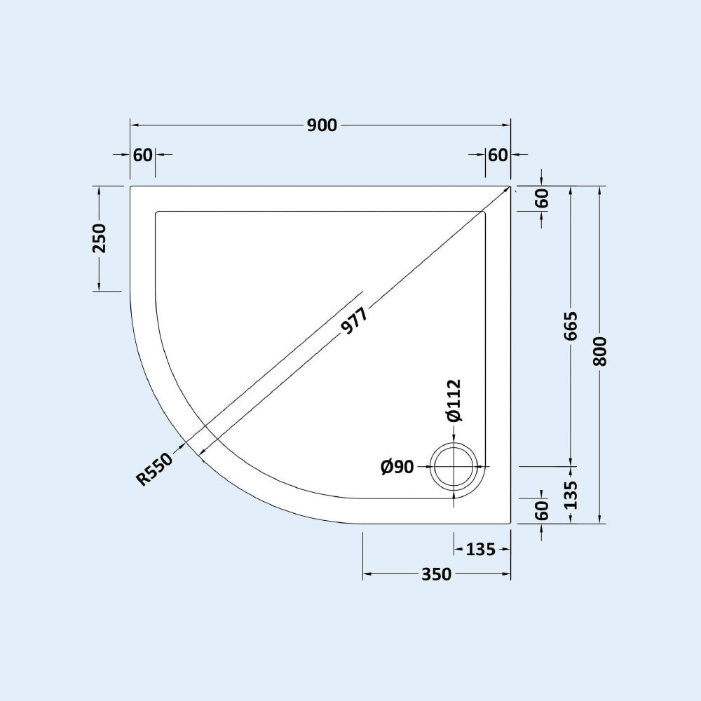 LH 900mm x 800mm Offset Quadrant Shower Tray