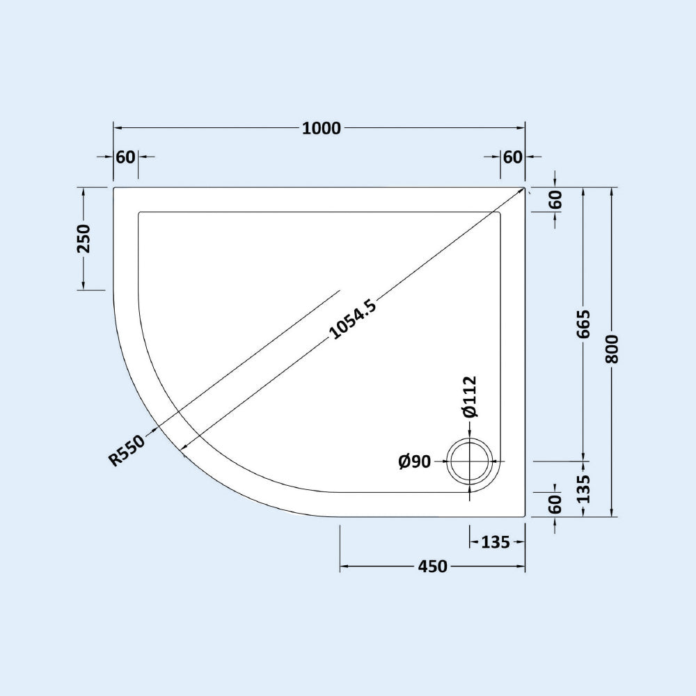 LH 1000mm x 800mm Offset Quadrant Shower Tray