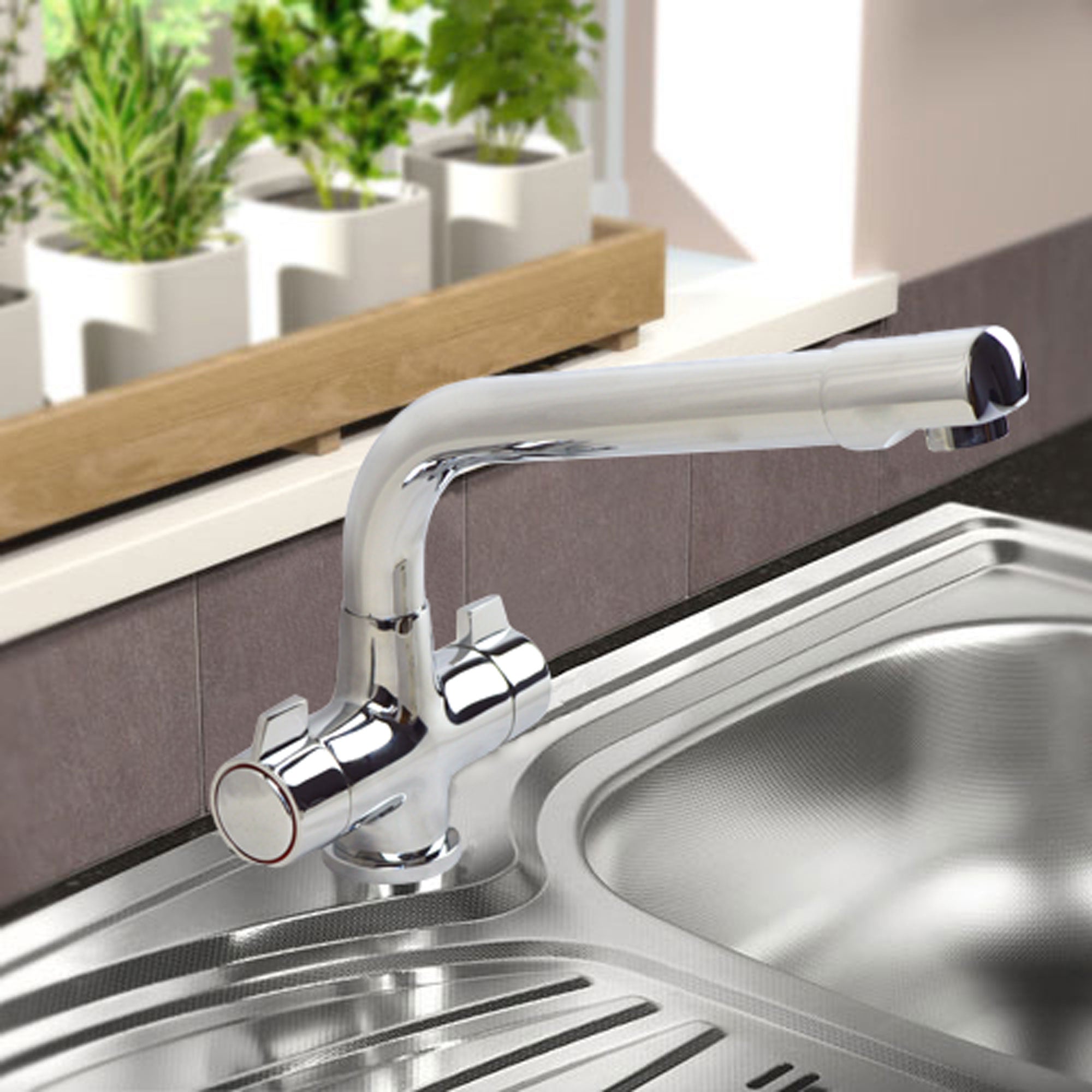 Olivia Twin Kitchen Sink Swivel Mixer Tap Chrome