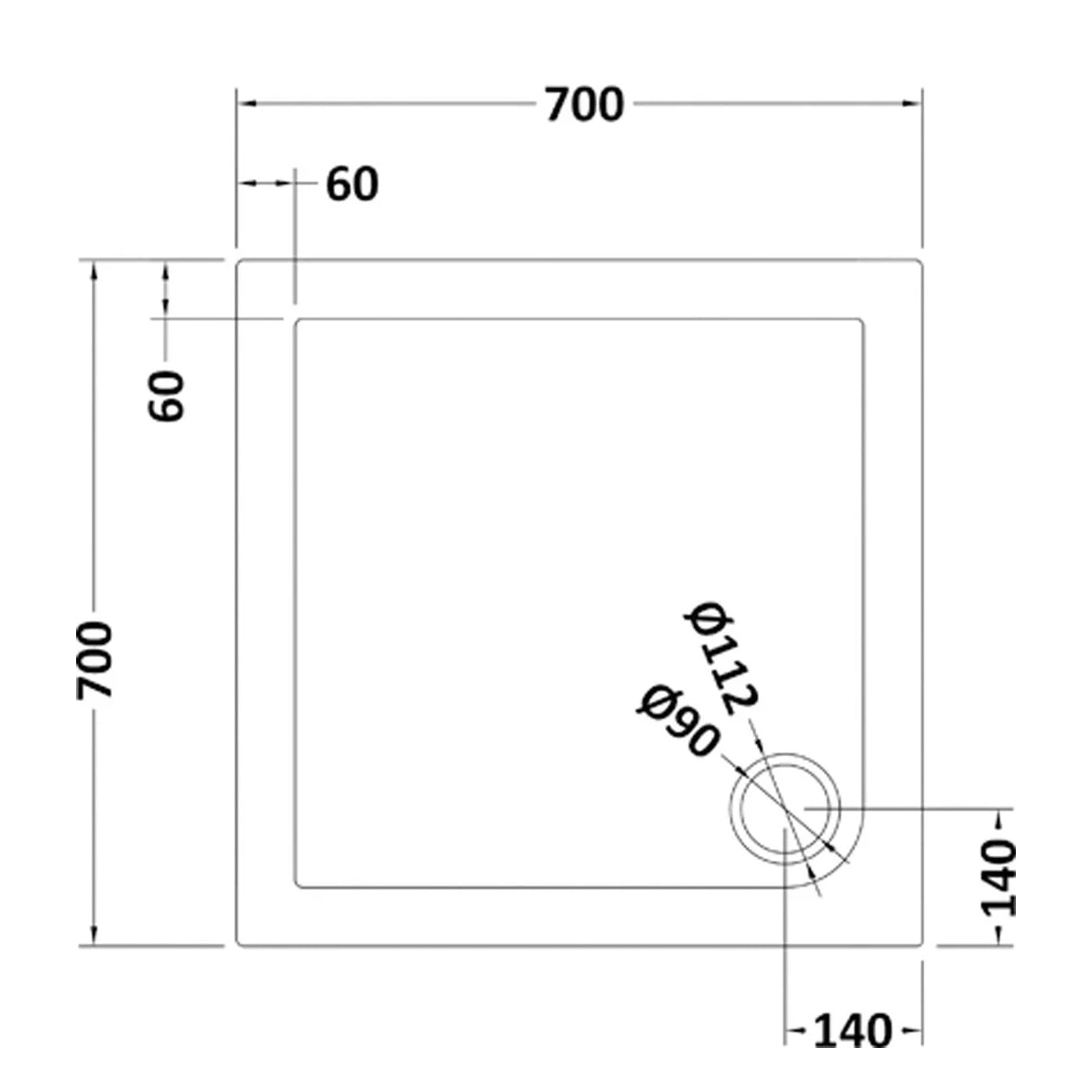 Slim 700 X 700 Square Stone Resin Shower Tray White For Wetroom Enclosure