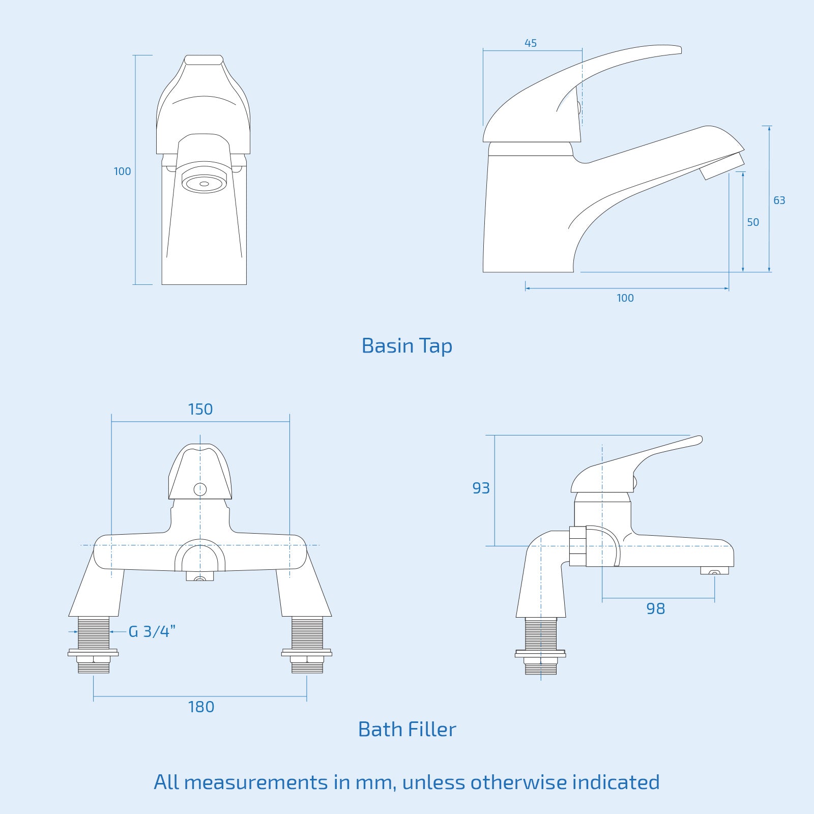 Studio Contemporary Chrome Set Of Basin Mono Mixer Tap & Bath Shower Mixer Tap