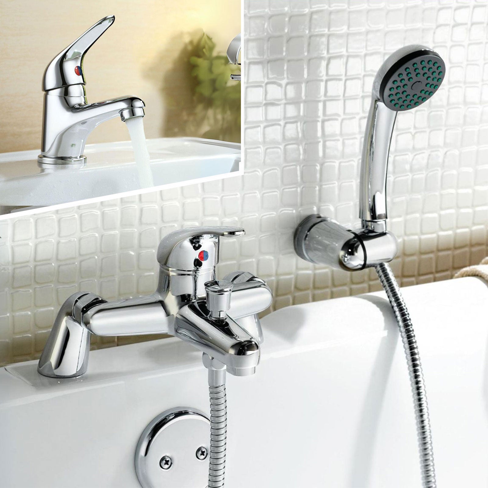 Studio Modern Chrome Basin Sink Mono Mixer Tap & Bath Shower Mixer Tap Set