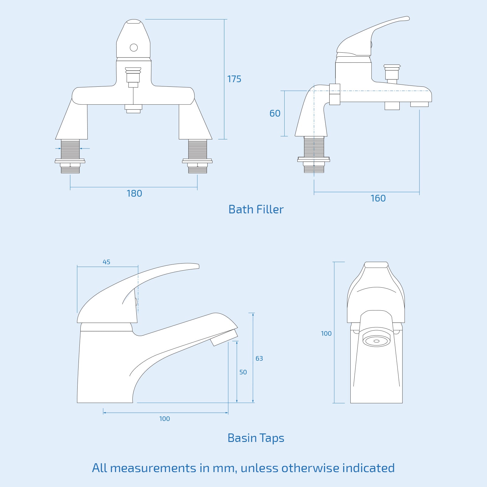 Studio Contemporary Set Of Basin Mono Mixer Tap & Bath Shower Mixer Taps & Waste