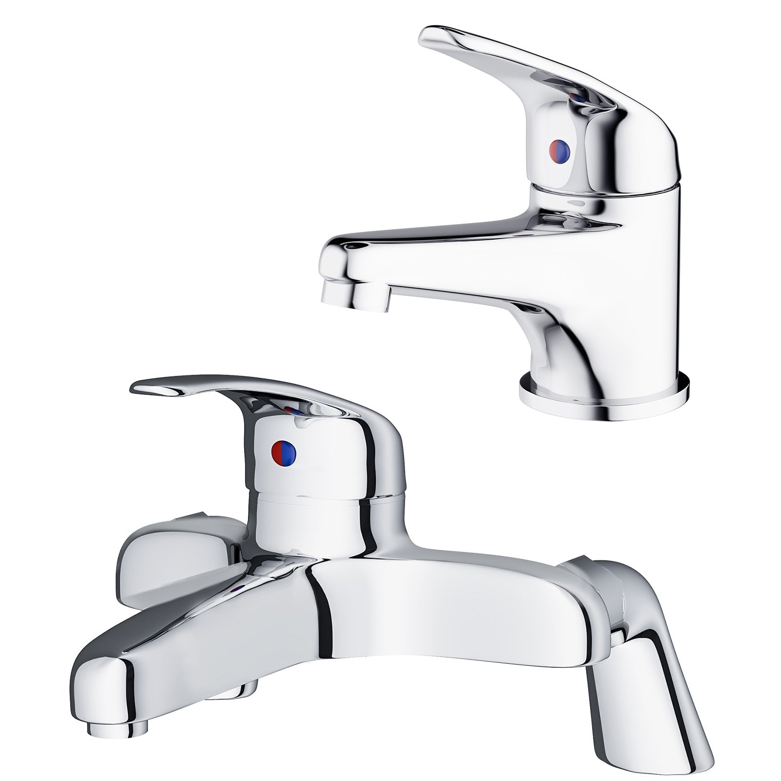 Studio Modern Chrome Bathroom Basin Mono Mixer Tap & Deck Mounted Bath Filler Tap
